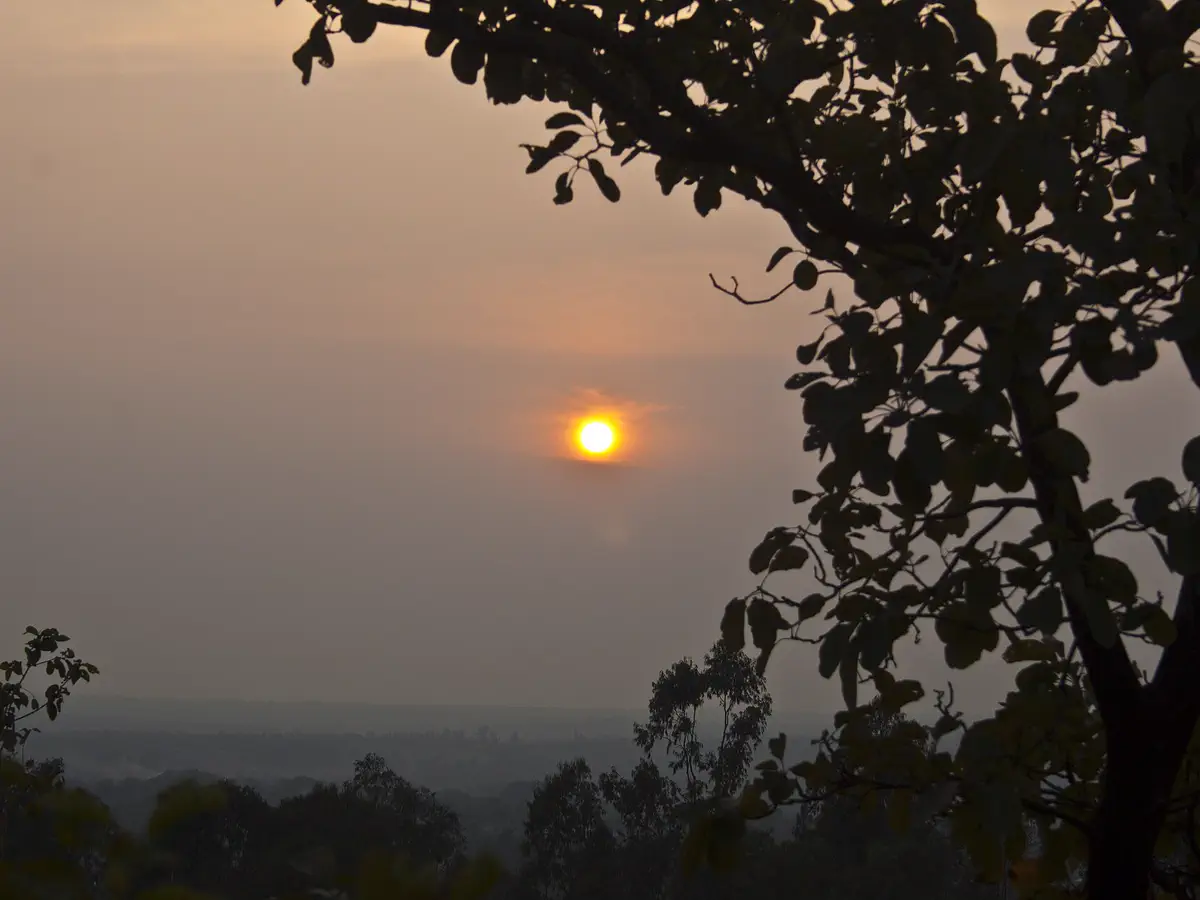 Sun setting over the plains as seen from Susunia Hill